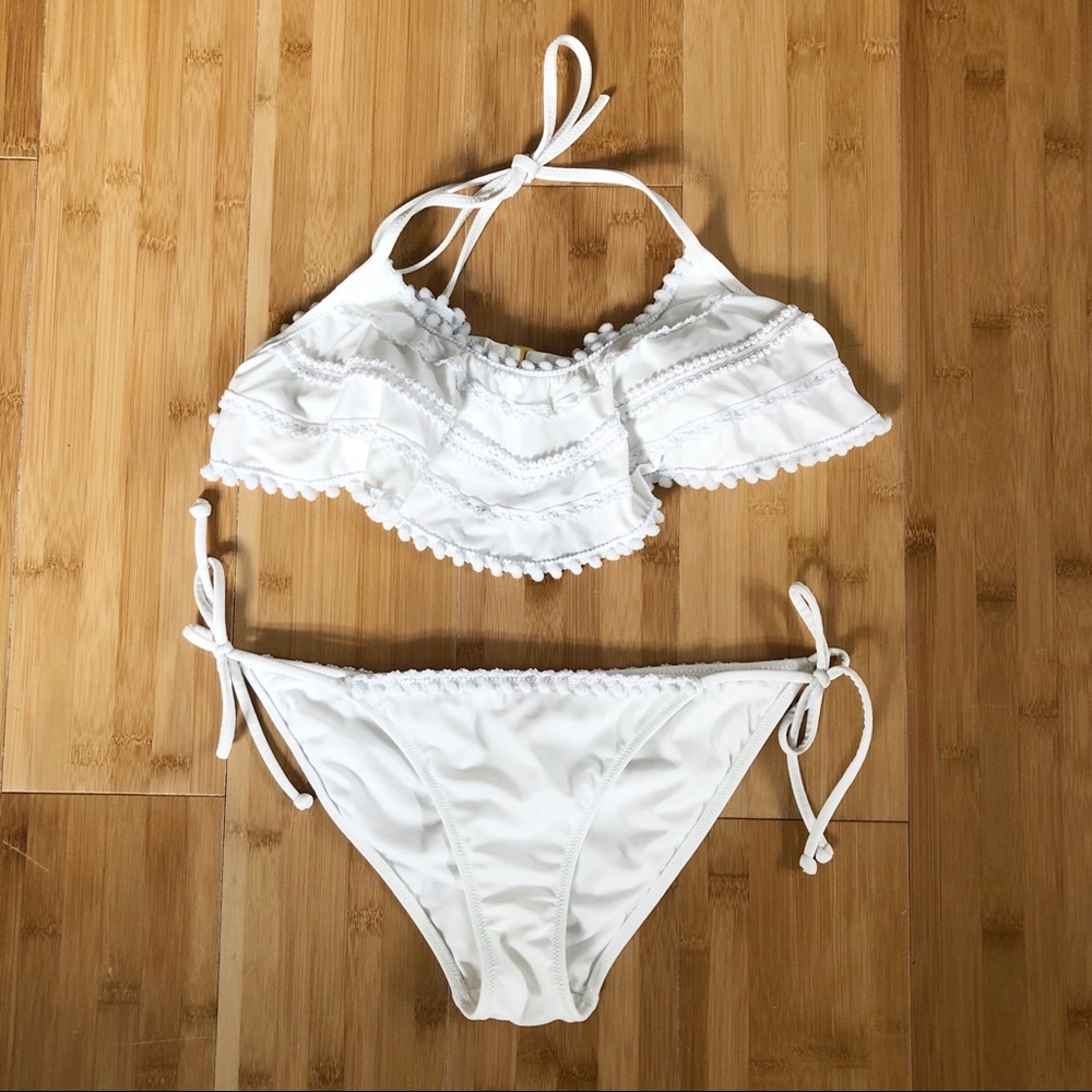 Victoria's Secret White Ruffled Halter Tie-Side Bikini Set